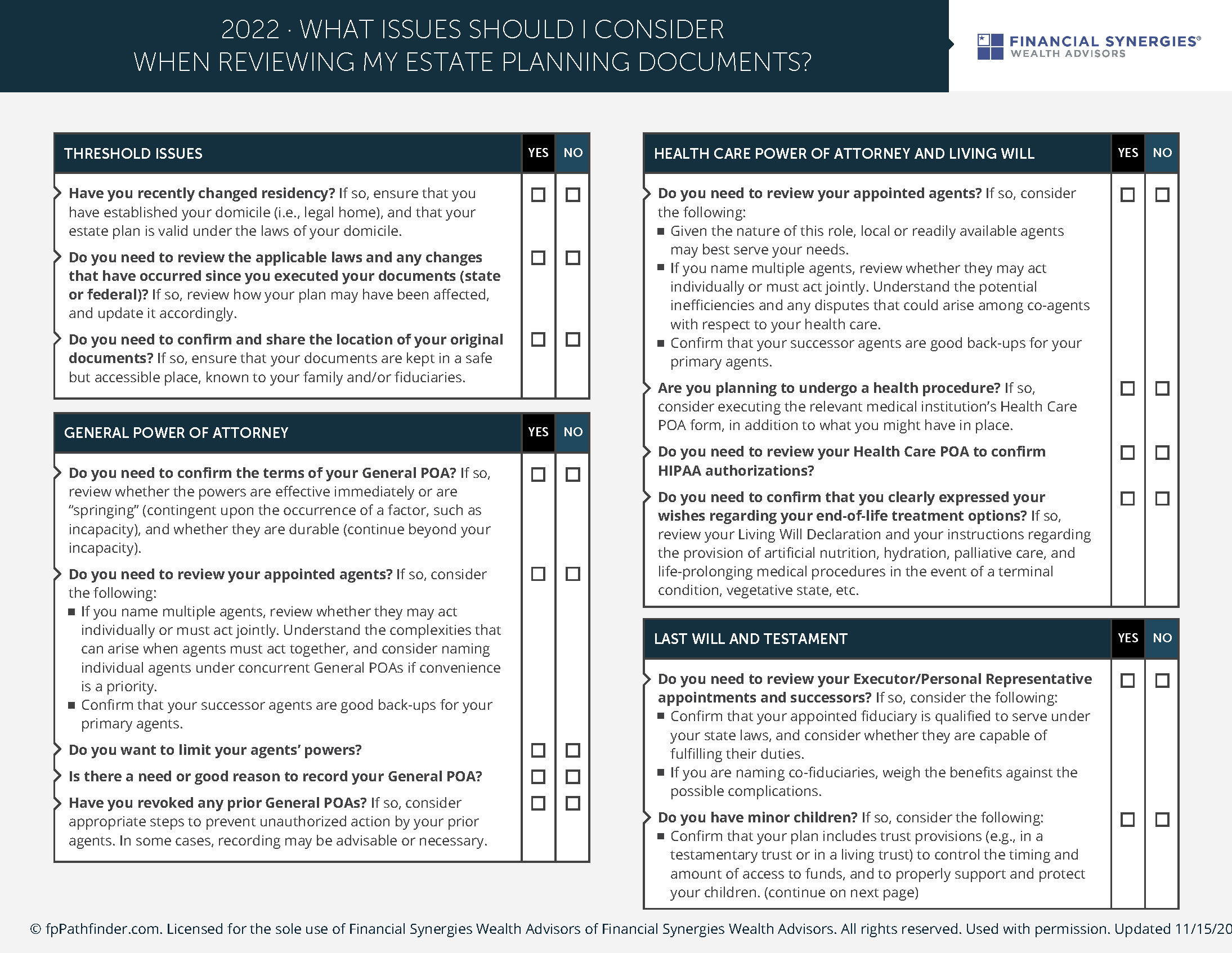 What issues should I consider when reviewing my estate planning documents Page 1