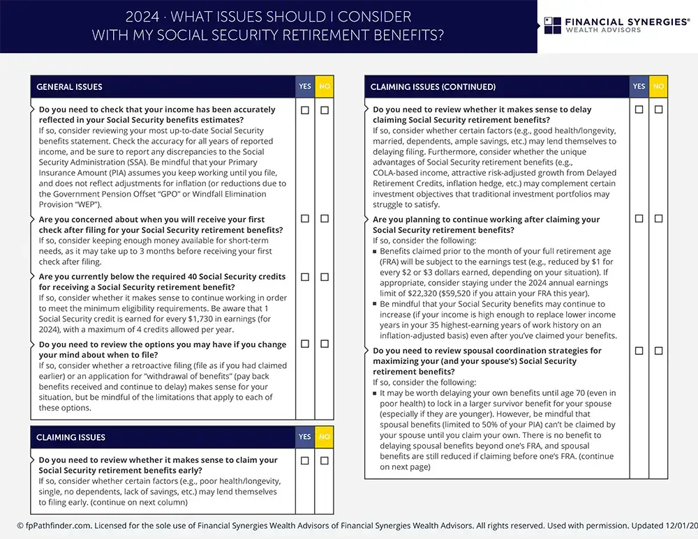 What Issues Should I Consider With My Social Security Retirement Benefits?