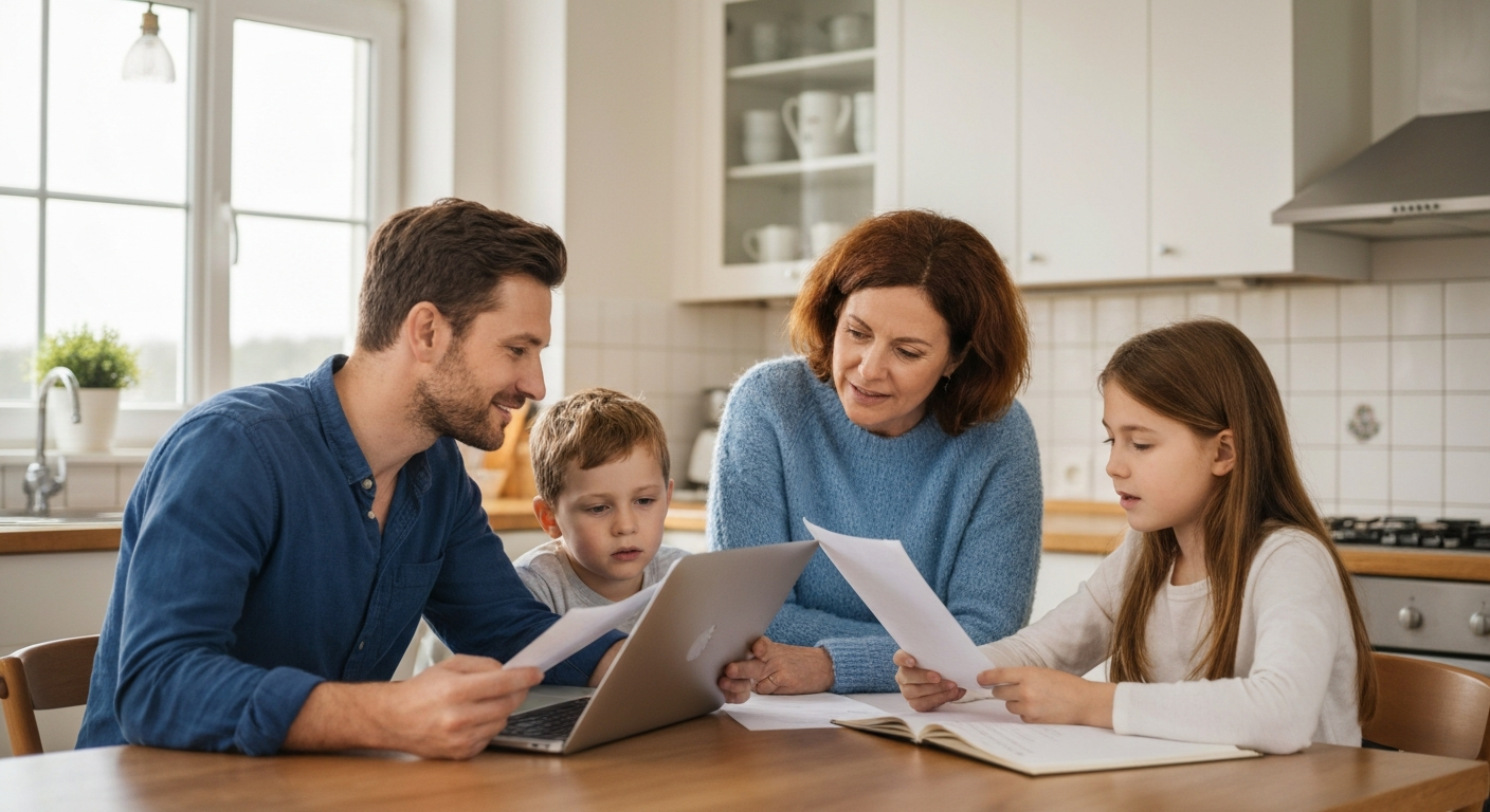 A family of four reviews their financial plan A family of four reviews their financial plan