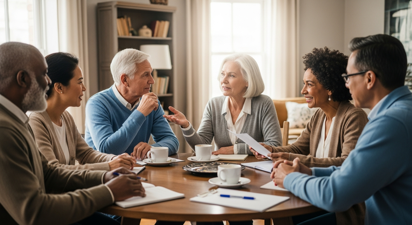 Older adults discussing retirement plans